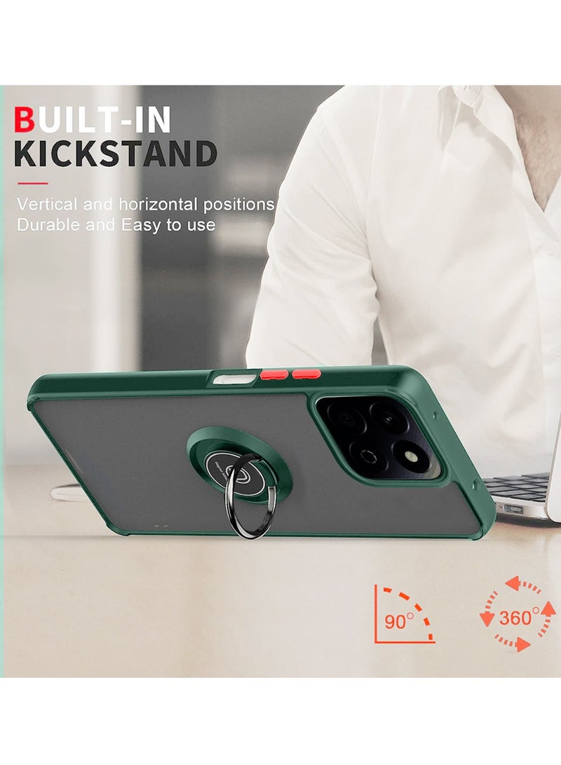Wtech Honor X7c 4G 2024 Finger Grip Magnetic Hold Kickstand Ring Finger with Built-in Iron Case Cover - Dark Green - Image 4