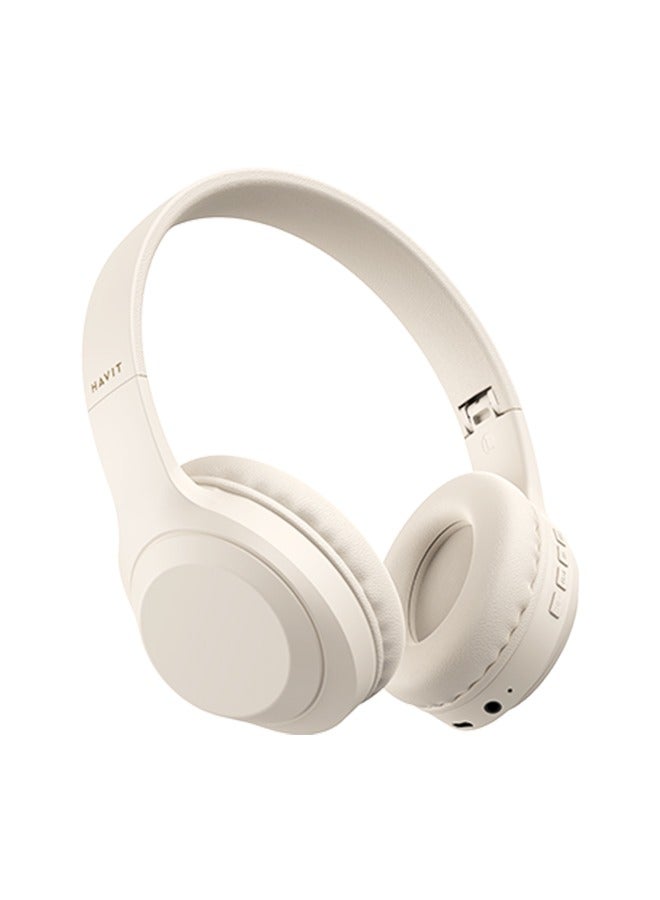 havit Wireless Headphones, Bluetooth 5.3, Battery Capacity 200mAh, Long-Lasting Battery Life, Lightweight, Comfortable and Foldable Design, Beige - Image 1