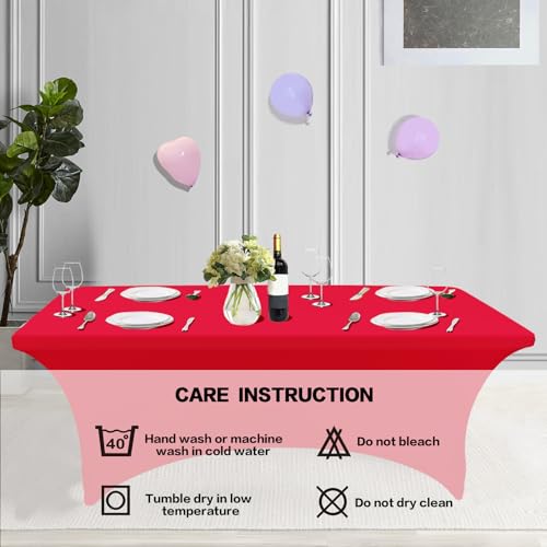 IVAPUPU 2 Pack 6FT Table Cloth for Rectangular Fitted Events Stretch Red Table Covers Washable Spandex Tablecloth Protector for Party, Wedding, Cocktail, Banquet, Festival - Image 5