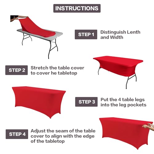 IVAPUPU 2 Pack 6FT Table Cloth for Rectangular Fitted Events Stretch Red Table Covers Washable Spandex Tablecloth Protector for Party, Wedding, Cocktail, Banquet, Festival - Image 4