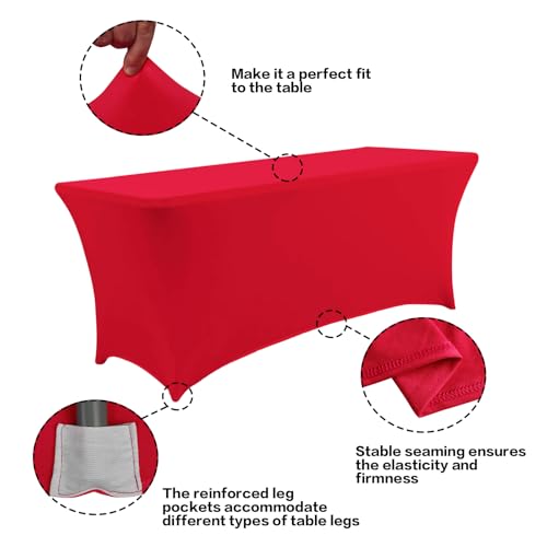 IVAPUPU 2 Pack 6FT Table Cloth for Rectangular Fitted Events Stretch Red Table Covers Washable Spandex Tablecloth Protector for Party, Wedding, Cocktail, Banquet, Festival - Image 2