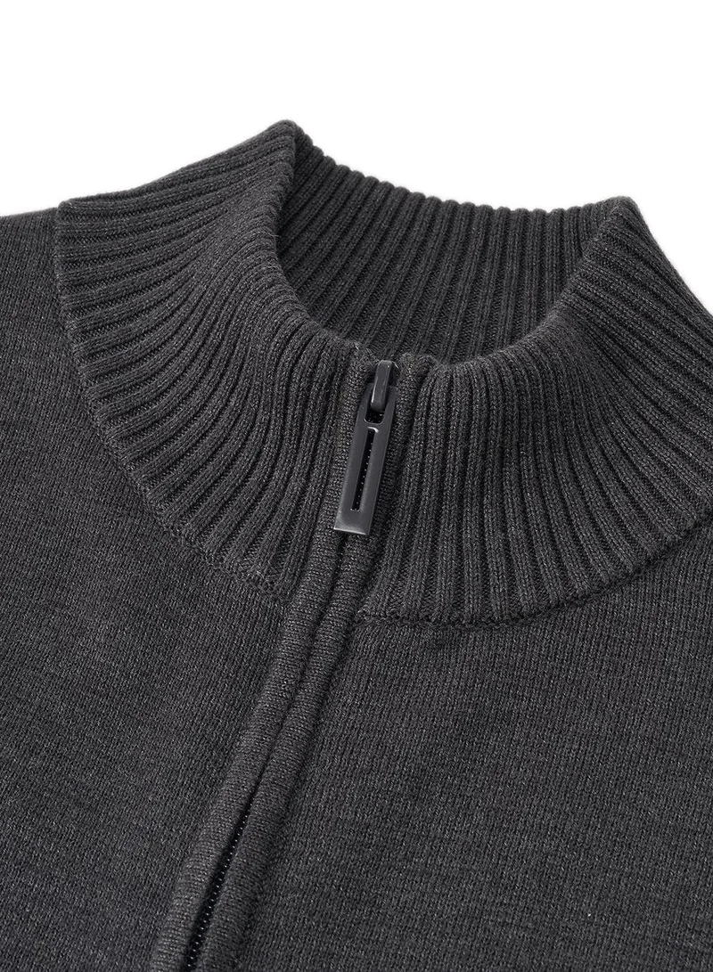 GIORDANO Men's Full-Zip Mock Neck Textured Knit Cardigan