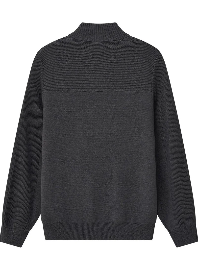 GIORDANO Men's Full-Zip Mock Neck Textured Knit Cardigan