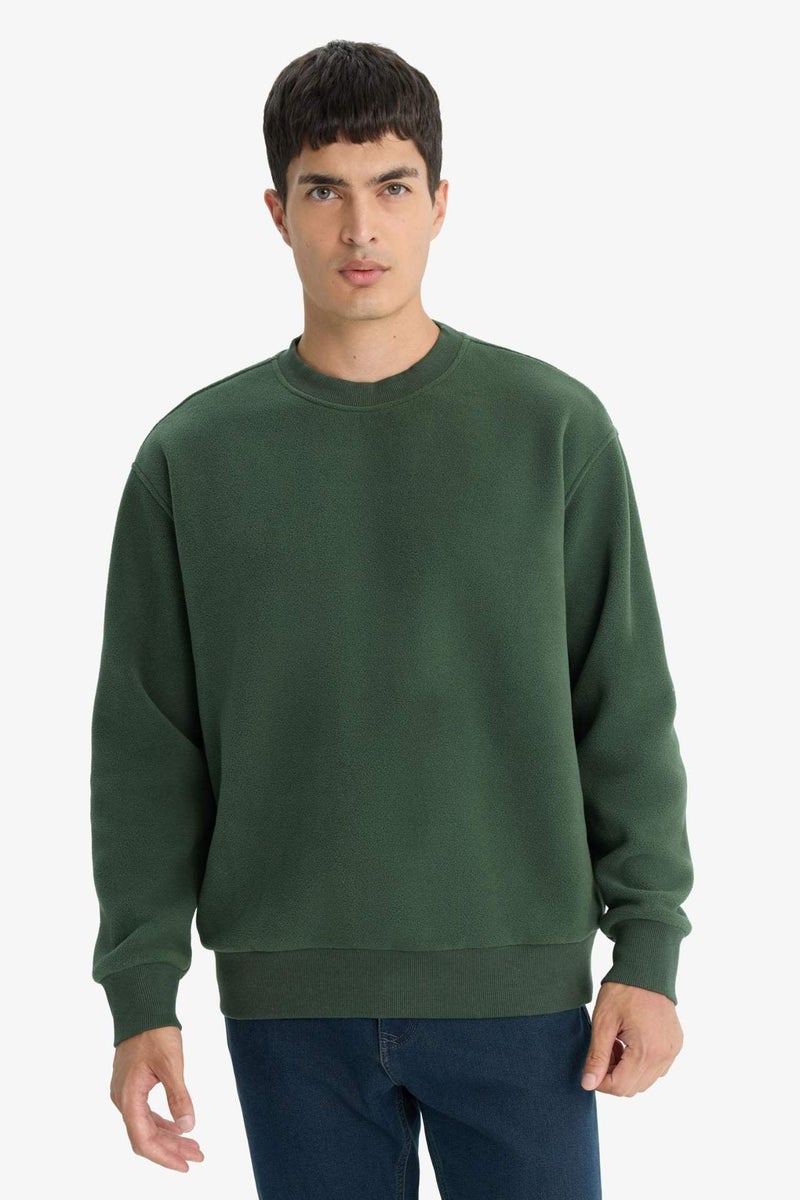 DeFacto Relax Fit Crew Neck Fleece Sweatshirt - Image 1