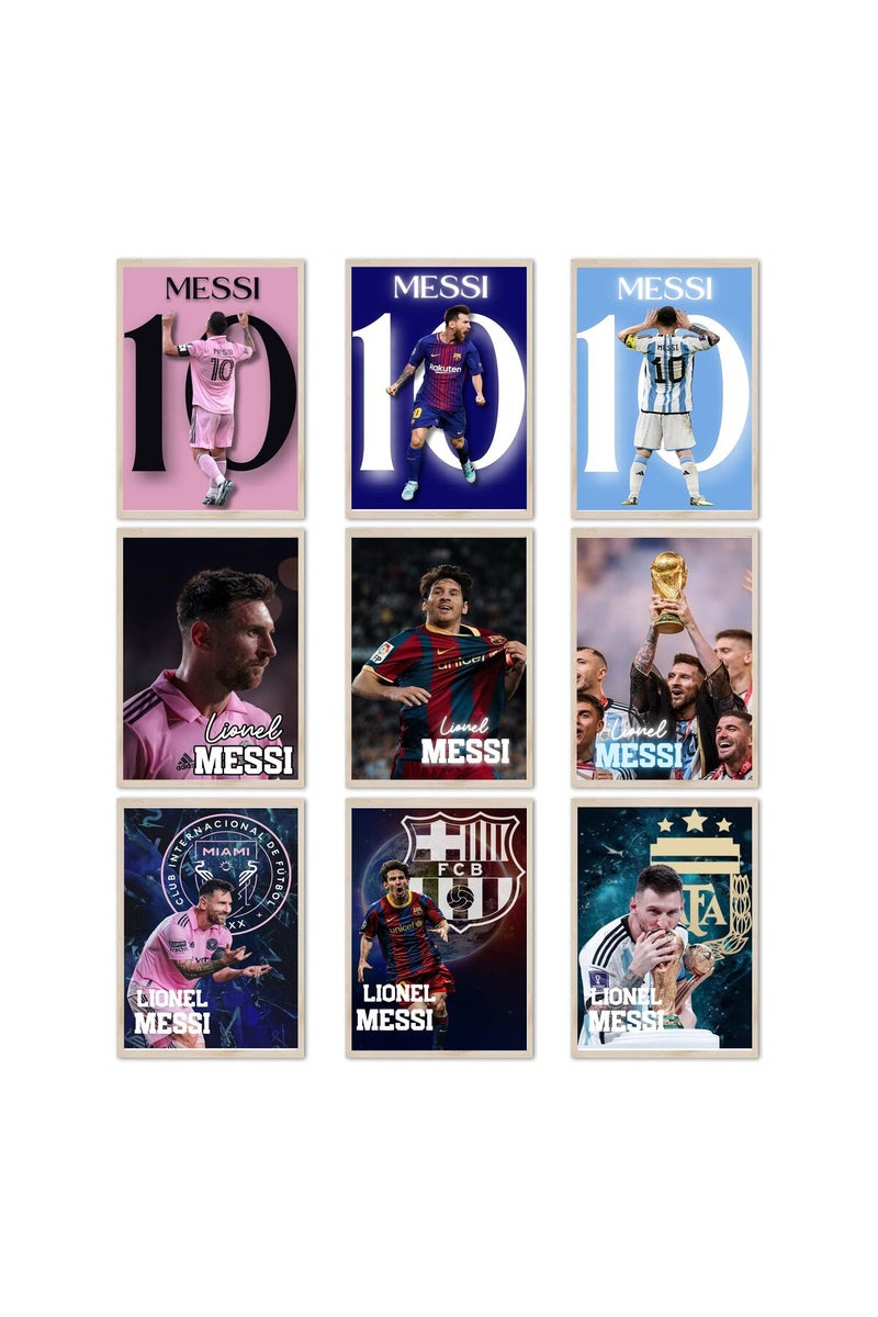 Dujoi Messi Poster Wall Art Football Superstar Posters For Walls Sports Prints For Boys Bedroom Home Decor Office Decor(Unframe 12x18inch 9PCS) - Image 1
