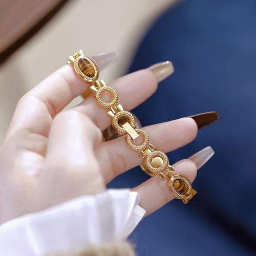 MASTOP ساعة ماسية فاخرة ملونة بتصميم بيضاوي للنساء بقرص صغير ساعة كواتز مقاومة للماء مع سوار من الفولاذ المقاوم للصدأ (ذهبي كهرماني) - Image 4