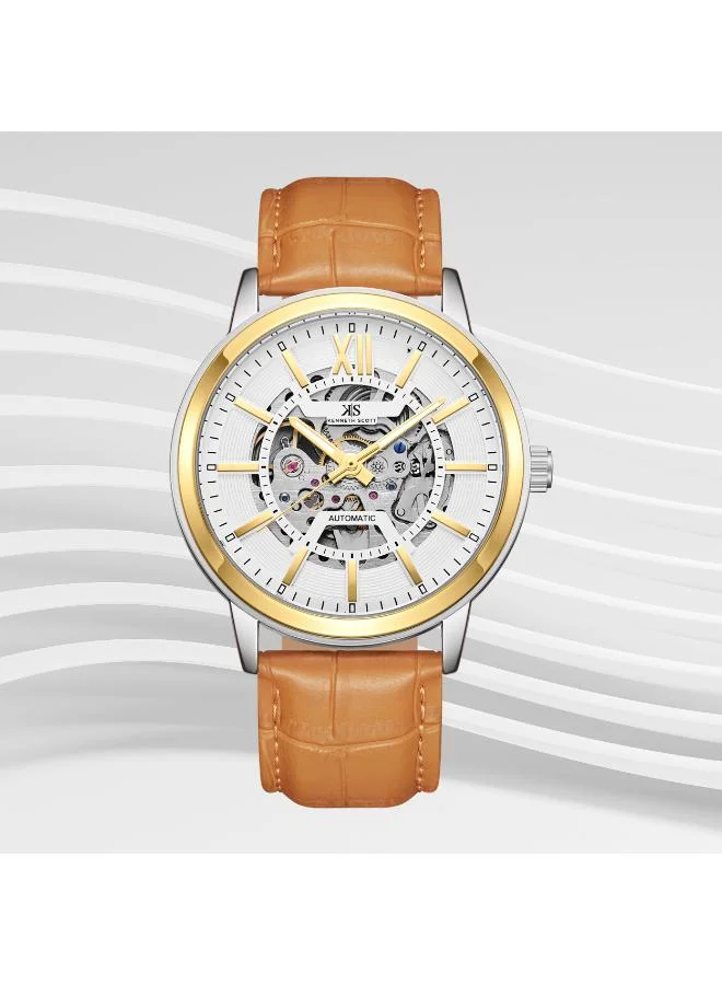 Kenneth Scott White Men's Leather  Automatic  Watch K24323-TLFW - 43.5 mm for Men | Best Price UAE
