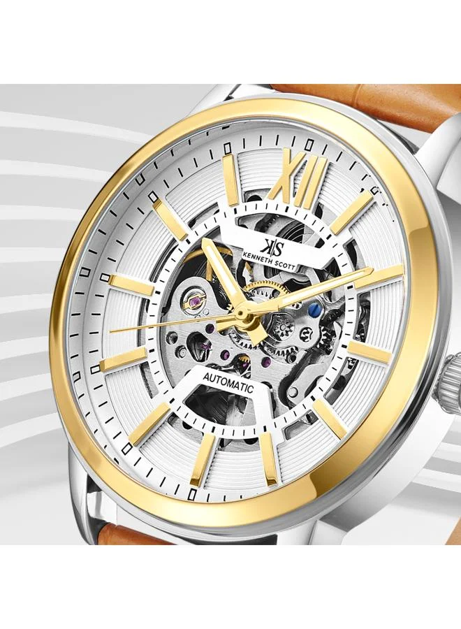 Kenneth Scott White Men's Leather  Automatic  Watch K24323-TLFW - 43.5 mm for Men | Best Price UAE