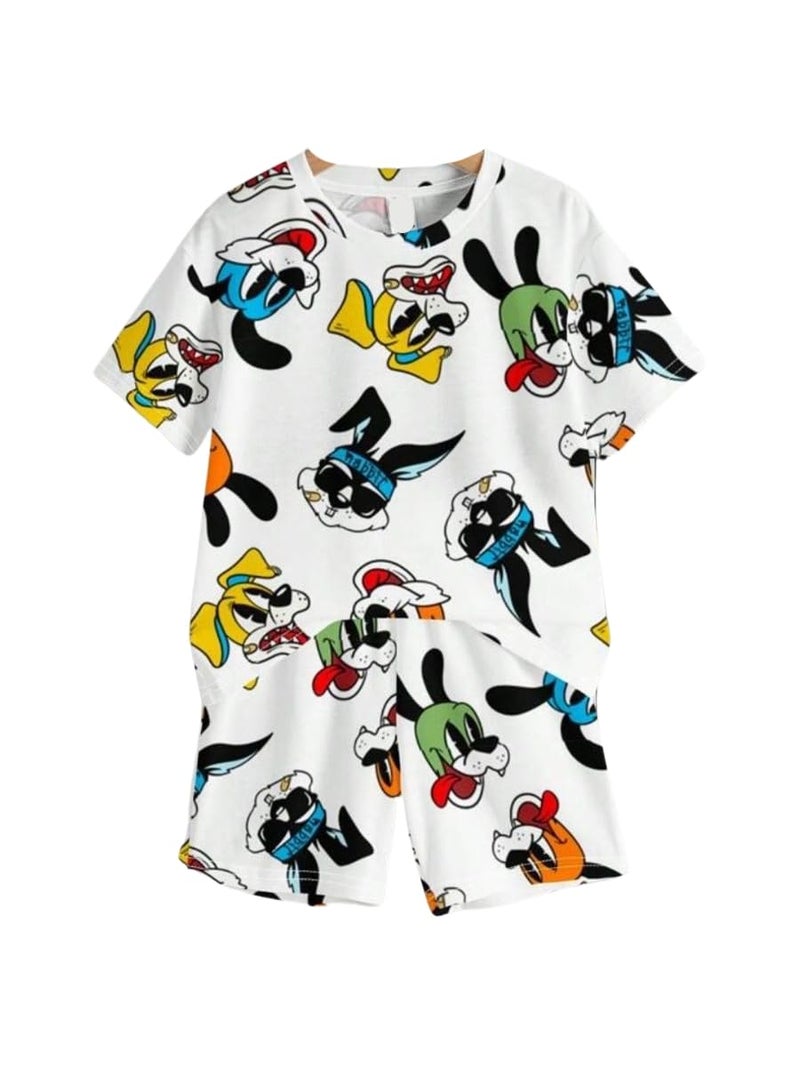 Thiya Boys Multicolor Dog Printed Cotton Blend Casual wear Comfortable Cap Sleeve Co-ord Set(7-8Years) - Image 1