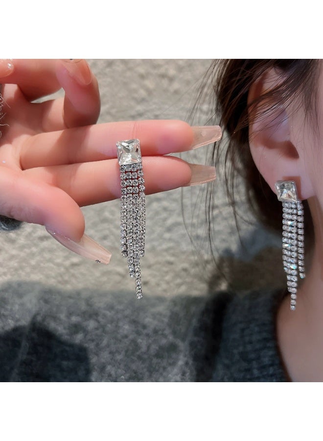 Goolsky 925 Sterling Silver Zircon Long Tassel Drop Earrings for Women – Elegant French Statement Jewelry, Sparkling Zircon Tassels S925 Silver Anti-Tarnish, Formal Weddings Eid Dinners - Image 2