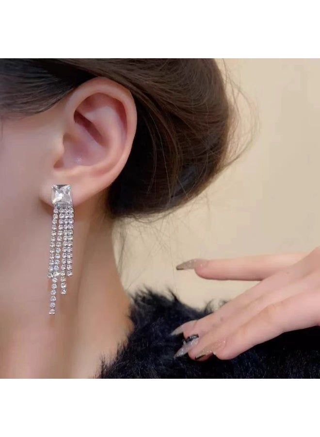 Goolsky 925 Sterling Silver Zircon Long Tassel Drop Earrings for Women – Elegant French Statement Jewelry, Sparkling Zircon Tassels S925 Silver Anti-Tarnish, Formal Weddings Eid Dinners - Image 5