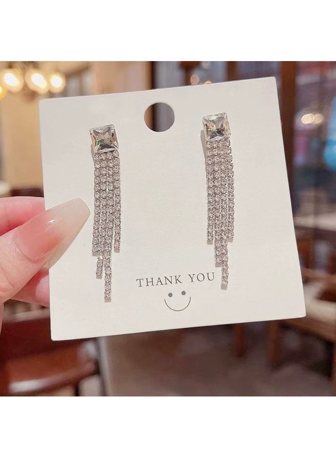 Goolsky 925 Sterling Silver Zircon Long Tassel Drop Earrings for Women – Elegant French Statement Jewelry, Sparkling Zircon Tassels S925 Silver Anti-Tarnish, Formal Weddings Eid Dinners - Image 3