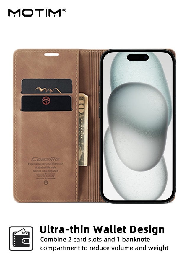 Motim - iPhone 15 Pro Max Case, Leather Wallet Phone Case with Card Holder, Anti-Drop Phone Shockproof Protective Case with Kickstand, iPhone 15 Pro Max Case with Magnetic Wallet Card Holder - Image 1