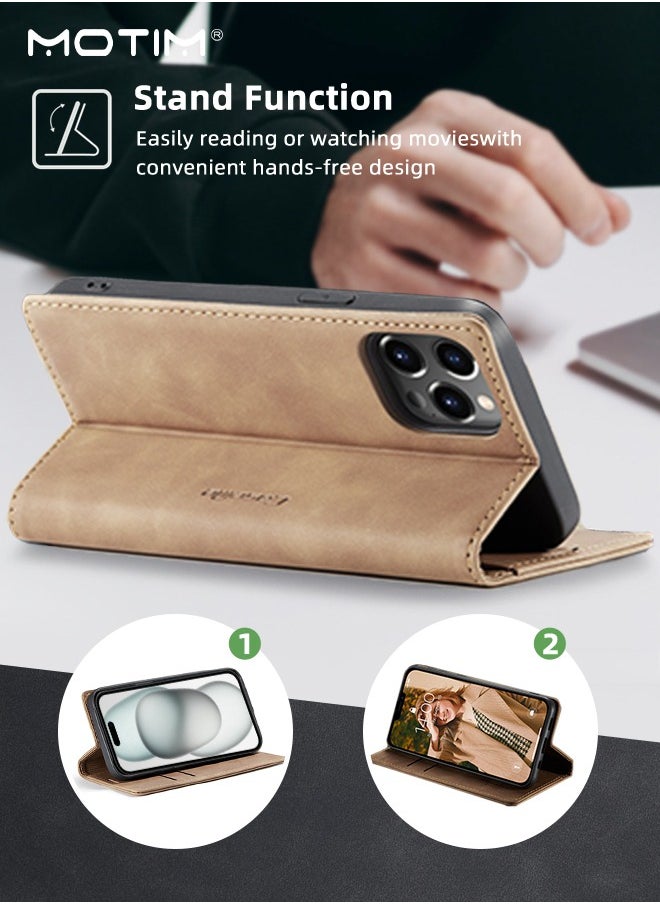Motim - iPhone 15 Pro Max Case, Leather Wallet Phone Case with Card Holder, Anti-Drop Phone Shockproof Protective Case with Kickstand, iPhone 15 Pro Max Case with Magnetic Wallet Card Holder - Image 1