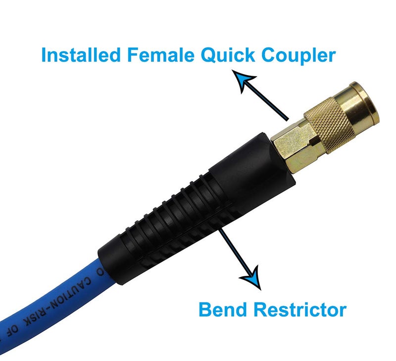 YOTOO Hybrid Lead-in Air Hose 3/8-Inch by 10-Feet 300 PSI Heavy Duty, Lightweight, Kink Resistant, All-Weather Flexibility with 1/4-Inch Brass Male Fittings, Bend Restrictors, Blue - Image 4