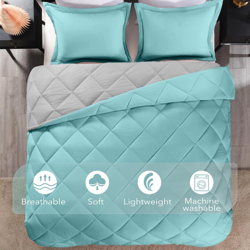 downluxe King Size Comforter Set - Turquoise and Grey King Comforter, Soft Bedding Sets for All Seasons -3 Pieces - 1 Comforter (104"x92") and 2 Pillow Shams(20"x36") - Image 5