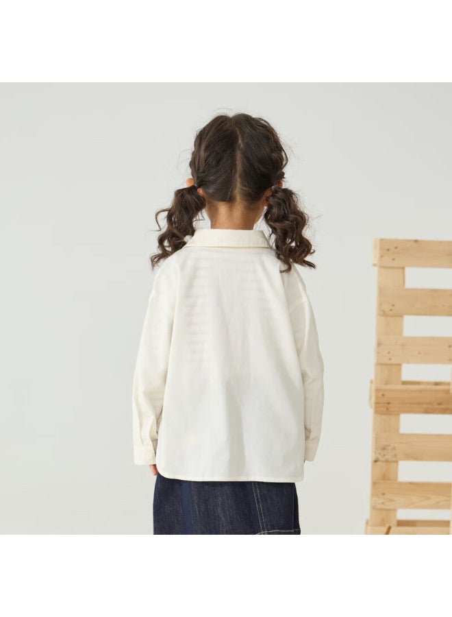 Papa Autumn Uni Baby Brushed Twill Playful Shirt, Loose Casual Clothing, Off-white, Size 110 - Image 2
