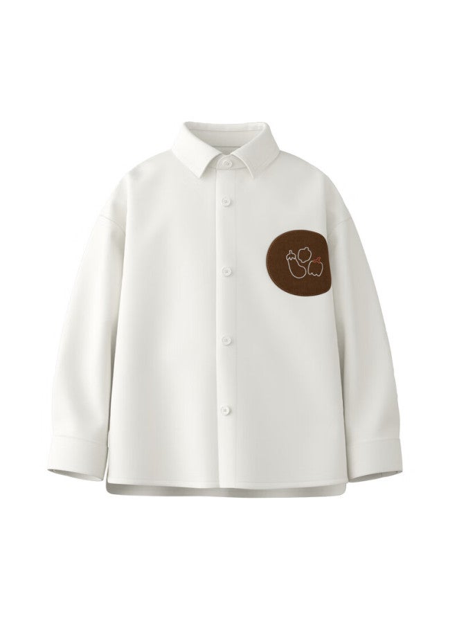 Papa Autumn Uni Baby Brushed Twill Playful Shirt, Loose Casual Clothing, Off-white, Size 110 - Image 3