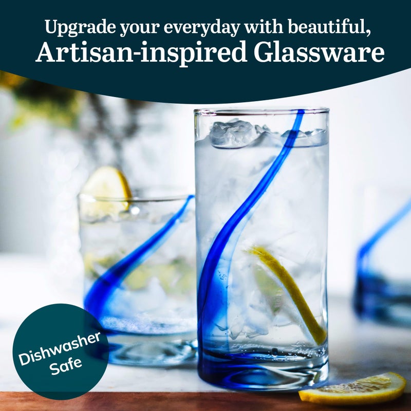 Libbey 99104 Blue Ribbon Tumbler and Rocks Glass Set, (Set of 16 Piece) Drinkware Glasses Set, Clear Dishwasher Safe Rock and Tumbler Glasses Set - Image 2