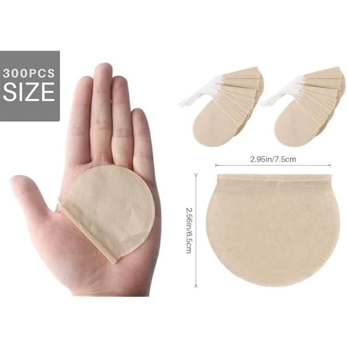 SWIUKPHE 300 قطعة من أكياس فلتر الشاي للاستخدام مرة واحدة، على شكل دائري، مصفاة شاي فارغة مع رباط، مادة طبيعية آمنة لشاي الأعشاب السائبة، مثالية للمنزل والمكتب والتخمير في الهواء الطلق - Image 4