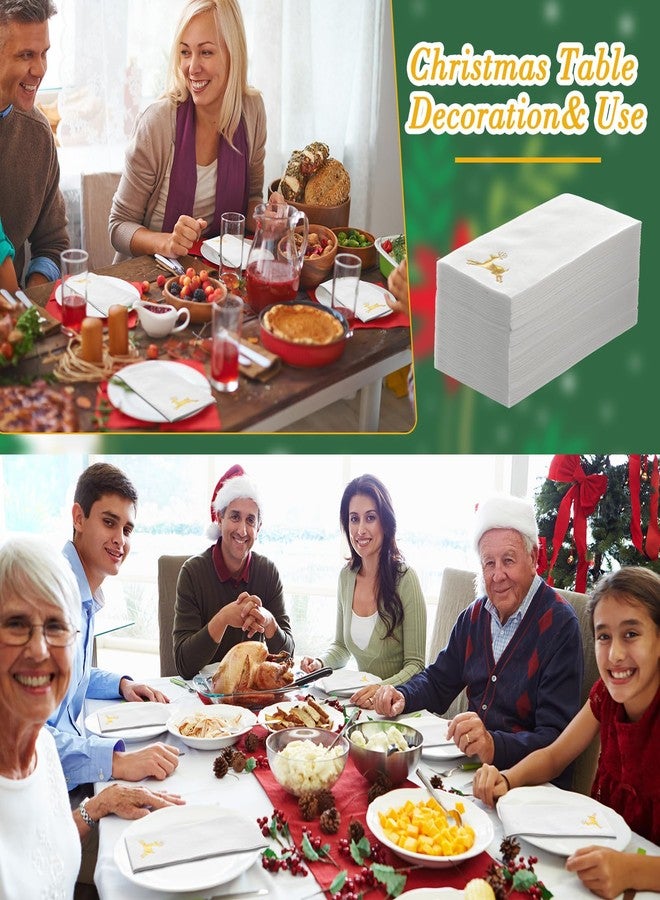 Janlaugh مناديل ورقية قابلة للتصرف 100 قطعة لعيد الميلاد مزينة بالذهب مع تصميم غزال عيد الميلاد - Image 4