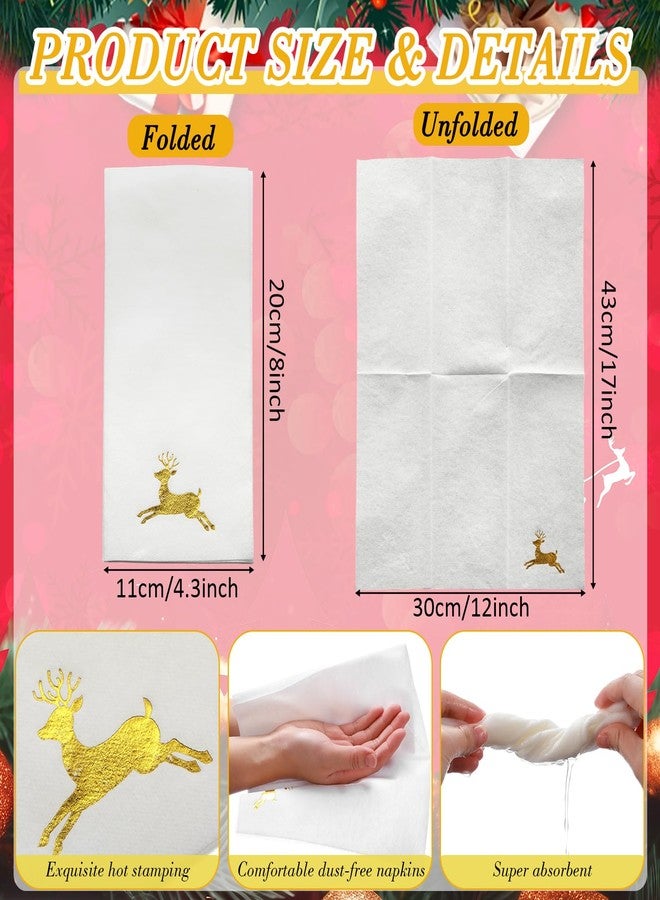 Janlaugh مناديل ورقية قابلة للتصرف 100 قطعة لعيد الميلاد مزينة بالذهب مع تصميم غزال عيد الميلاد - Image 2