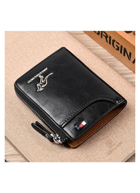Leather Wallet Men Purse With Zipper Short Wallet