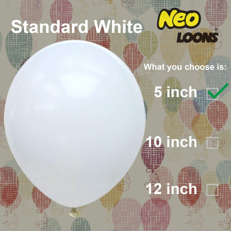 Neo LOONS 100 pcs 5" Standard White Premium Latex Balloons for Kids, Adult Birthdays, Weddings, Receptions, Baby Showers, Water Fights, or Any Celebration - Image 2