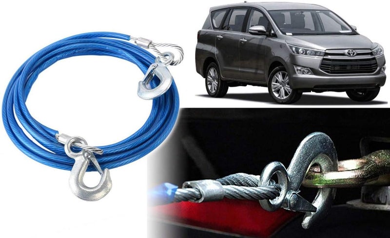 Tow Rope - 5 TON: 10mm x 4m Stainless Steel Towing Rope with Hook, Car, SUV, Van, Boat Compatible