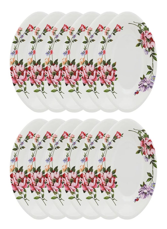 Abir 12-Piece Melamine Deep Oval Side Plate Set 22 CM / 8.66 INCH White/Floral  - Image 1