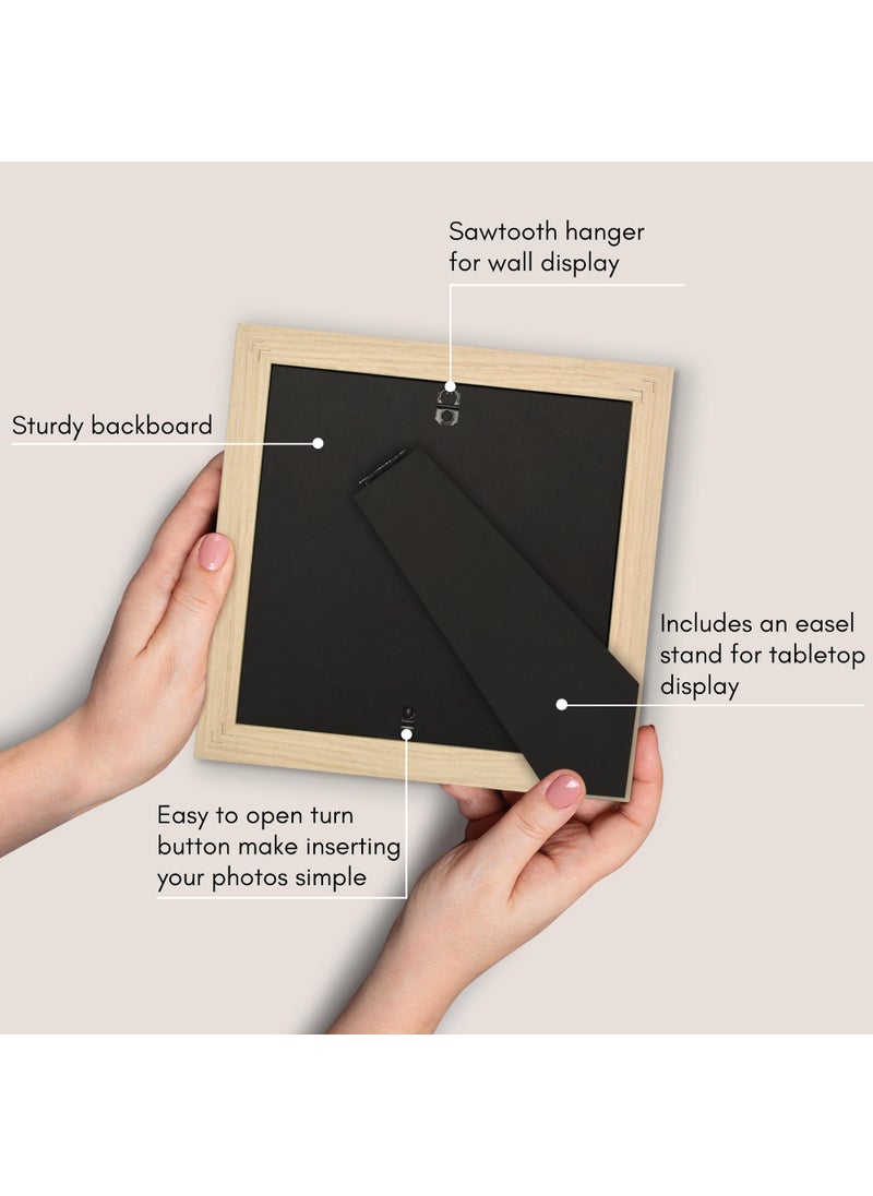 Americanflat 8x8 Picture Frame with Shatter-Resistant Glass - Use as 4x4 Frame with Mat or 8x8 Frame Without Mat - Hudson Collection - Wide Photo Frame for Tabletop and Wall Display - Natural Oak