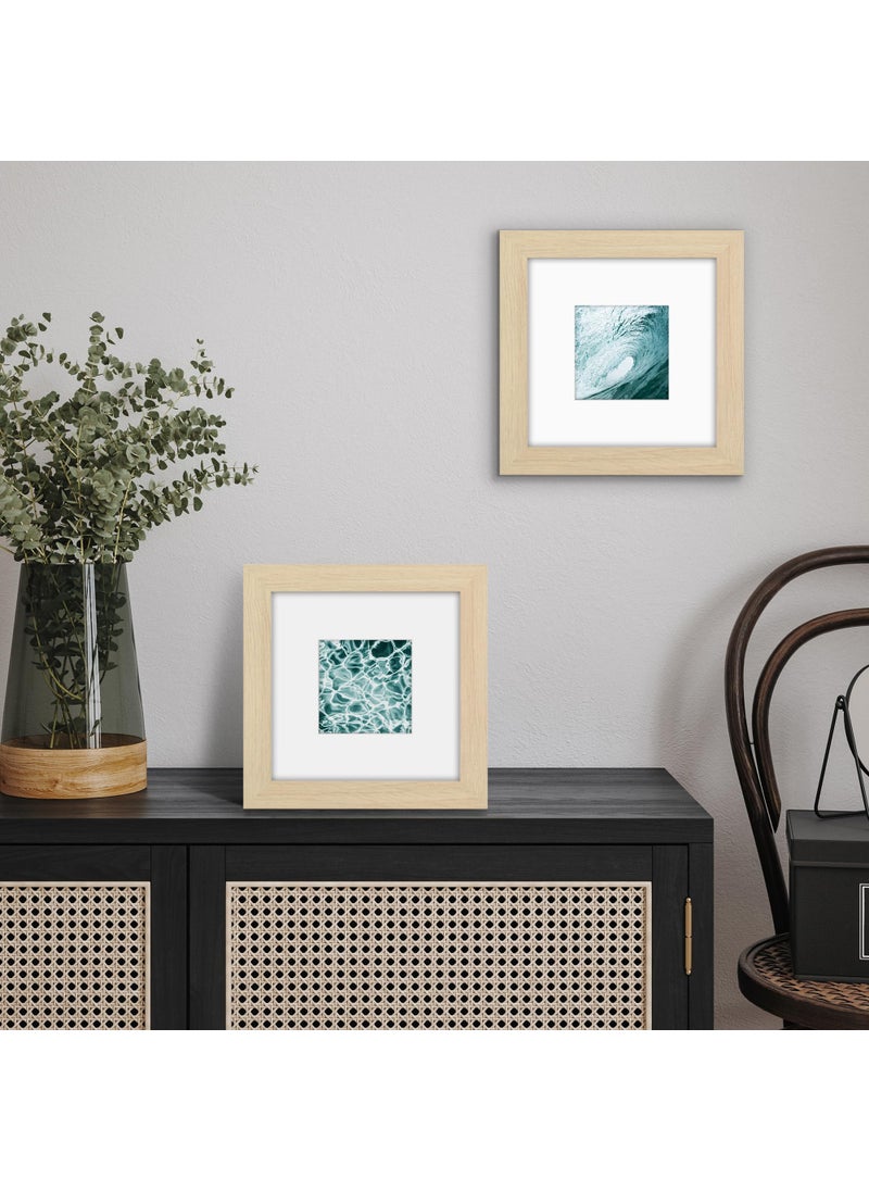 Americanflat 8x8 Picture Frame with Shatter-Resistant Glass - Use as 4x4 Frame with Mat or 8x8 Frame Without Mat - Hudson Collection - Wide Photo Frame for Tabletop and Wall Display - Natural Oak