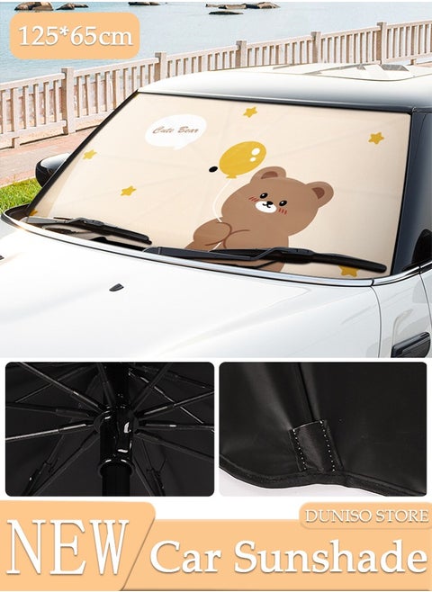 Foldable Car Windshield Sunshade Umbrella with Cartoon Printing Protect Car from UV Rays and Heat Keeps Cars Cool Sunshade Cover for Car Front Window 125*65CM
