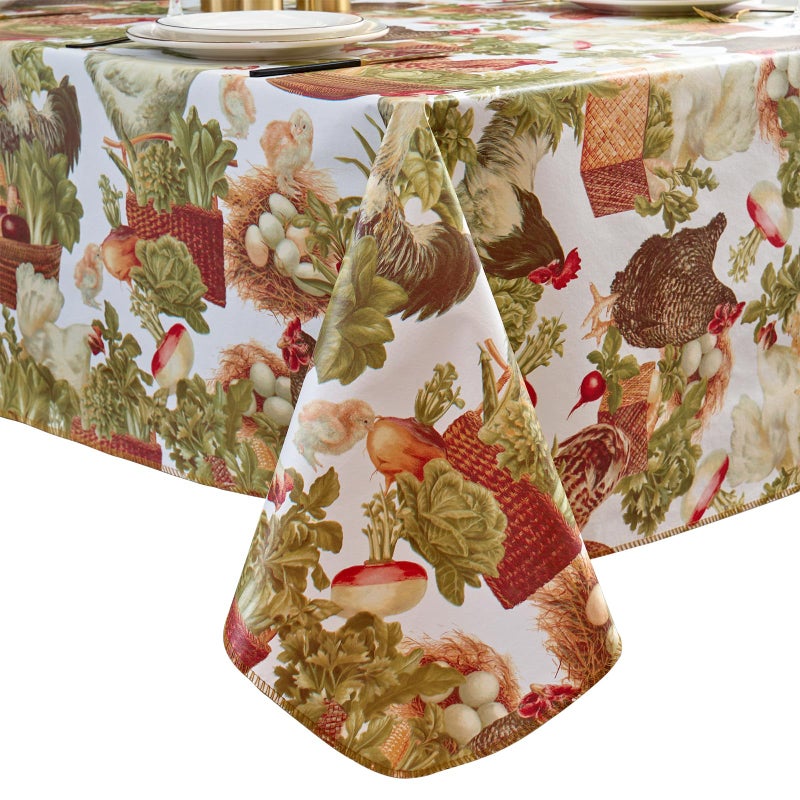 LIBERECOO Square Table Cloth 54 x 54 inch, Farmhouse Market Harvest Vinyl Tablecloth with Flannel Backing â€“ Rustic Farmhouse Design, Waterproof & Easy to Clean - Image 1