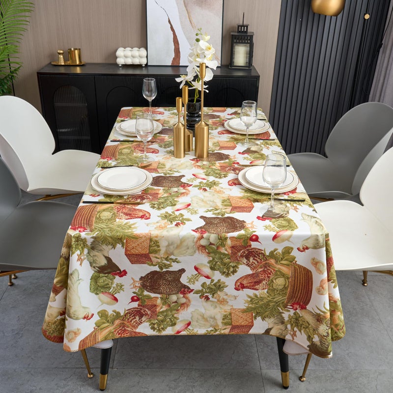 LIBERECOO Square Table Cloth 54 x 54 inch, Farmhouse Market Harvest Vinyl Tablecloth with Flannel Backing â€“ Rustic Farmhouse Design, Waterproof & Easy to Clean - Image 2