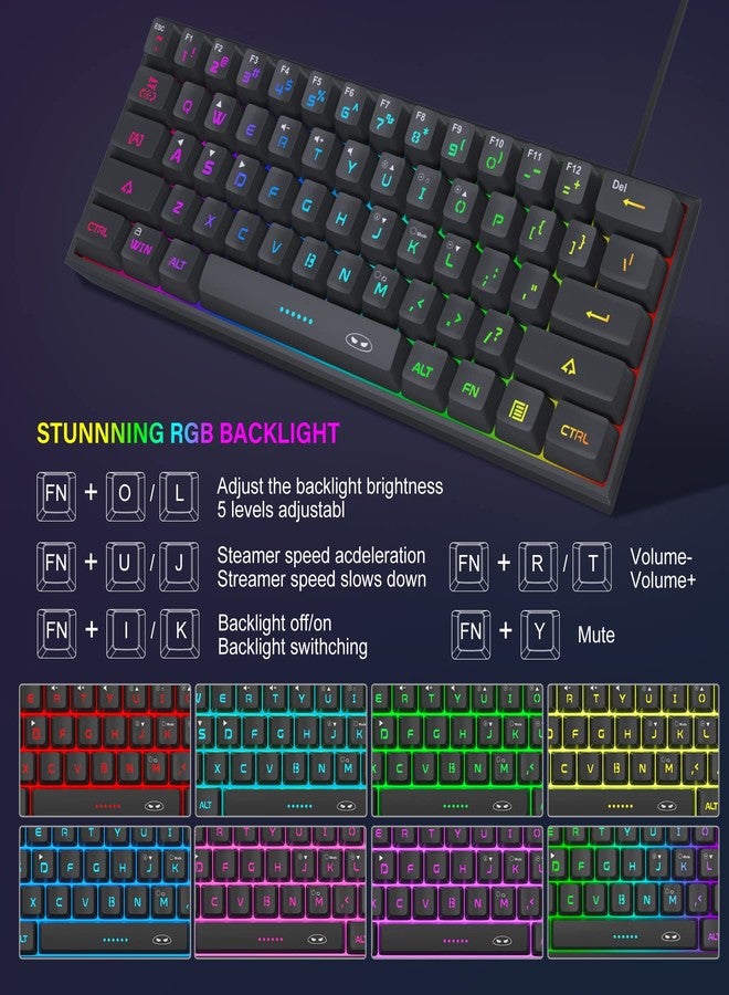 MageGee Mini 60% Gaming Keyboard, RGB Backlit 61 Key Ultra-Compact Keyboard, TS91 Ergonomic Waterproof Mechanical Feeling Office Computer Keyboards for PC, MAC, PS4, Xbox ONE Gamer(Black) - Image 4