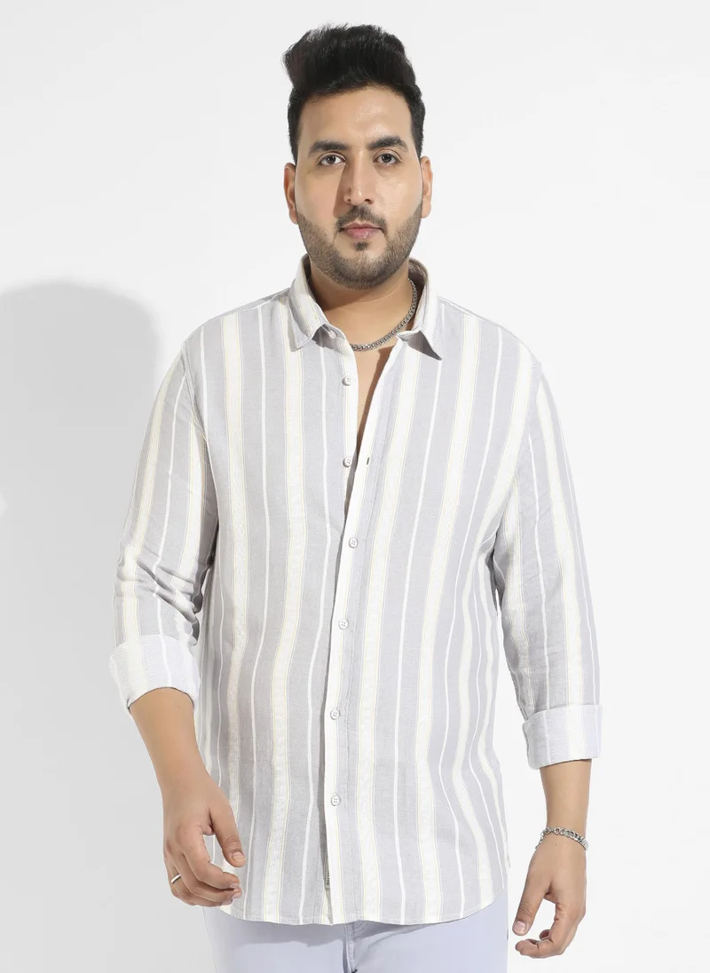 Instafab Plus Men's Light Grey Shadow Striped Shirt