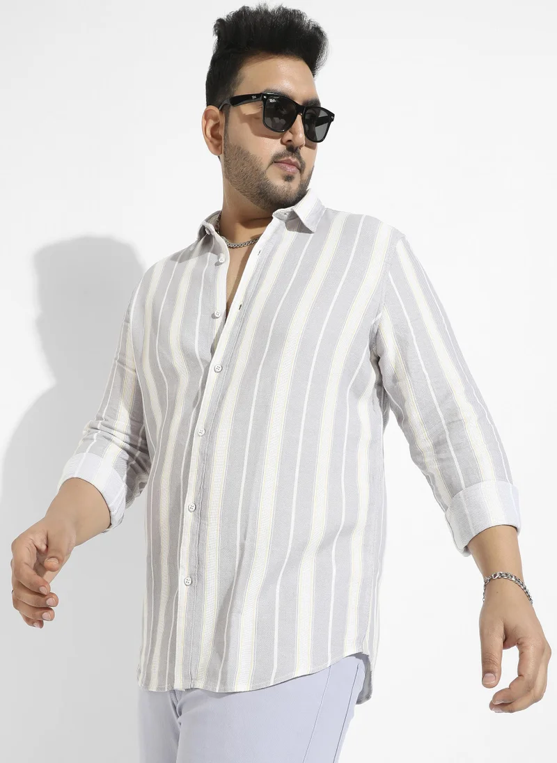 Instafab Plus Men's Light Grey Shadow Striped Shirt