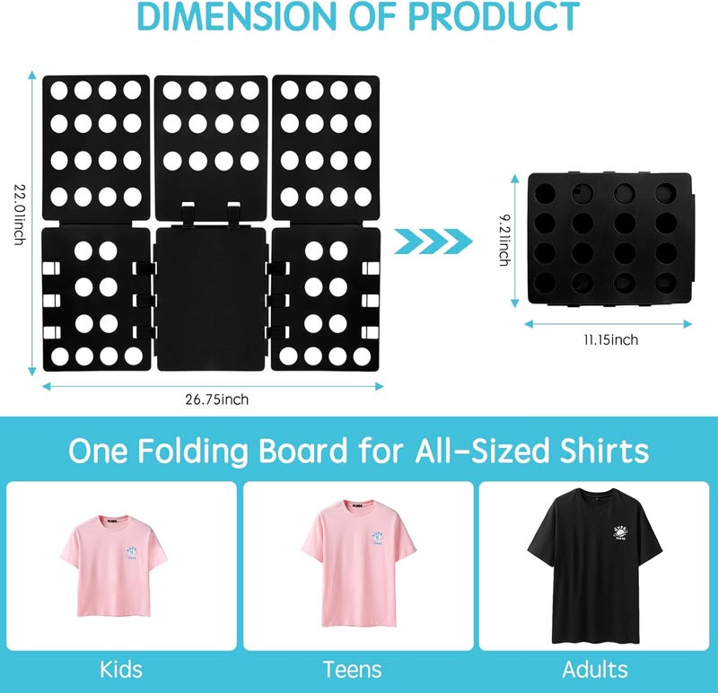 GYE T Shirt Folding Board Laundry Organizer Durable Tool T Shirt Clothes Folder Plastic Easy and Fast Folding Board for Kid Children and Adult to Fold Clothes Black - Image 4