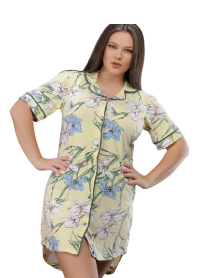 جنة فستان نوم قطن بأكمام قصير فضفاض أنيق مقاسات كبيره