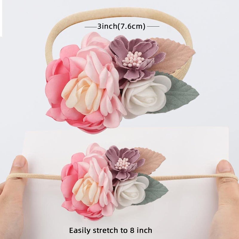 Toptim Baby Floral with Nylon Headbands for Newborn Girls Shower Photo (6 Colors) - Image 3