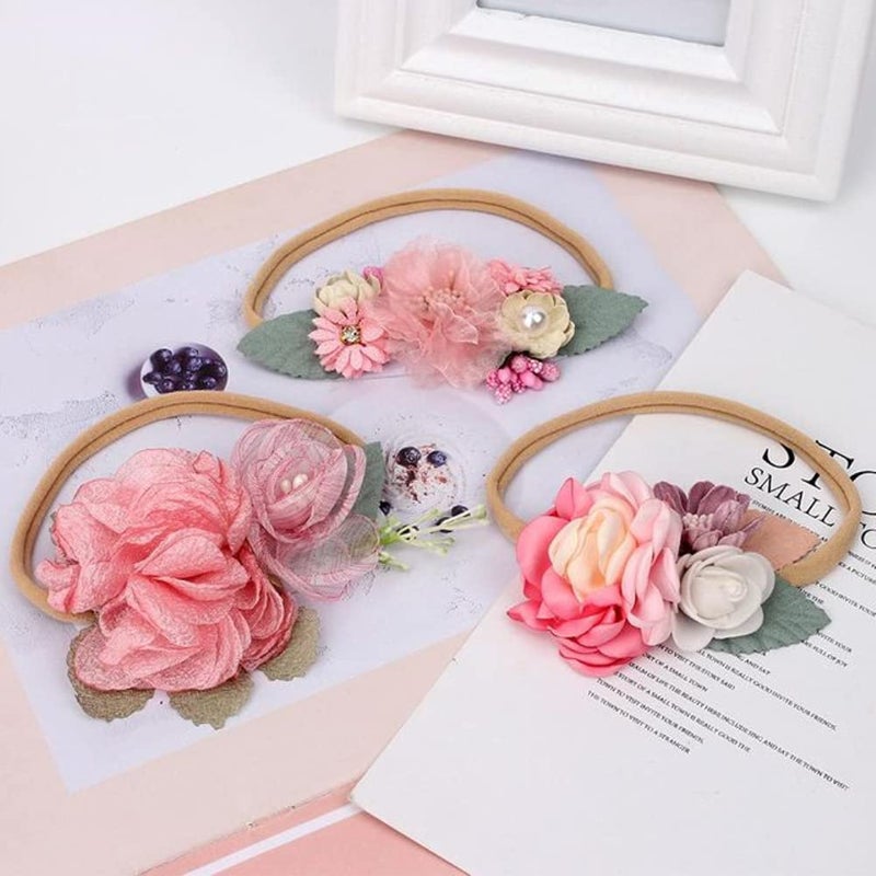 Toptim Baby Floral with Nylon Headbands for Newborn Girls Shower Photo (6 Colors) - Image 5