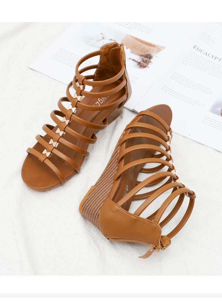 SIKETU 2025 Summer Retro Hollow Roman Sandals, Slope Heel Fashion Sandals - Image 2