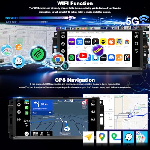 Aitrenlu 5GWifi Car Radio for Jeep Liberty 2008-2012, Dodge Grand Caravan 2008-2020, Chrysler Town & Country 2008-2016, Chrysler 200 2011-2014, 7inch Touch Screen Stereo CarPlay Android Auto GPS Bluetooth FM - Image 5