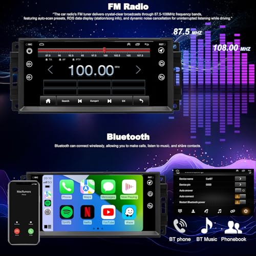 Aitrenlu 5GWifi Car Radio for Jeep Liberty 2008-2012, Dodge Grand Caravan 2008-2020, Chrysler Town & Country 2008-2016, Chrysler 200 2011-2014, 7inch Touch Screen Stereo CarPlay Android Auto GPS Bluetooth FM - Image 4