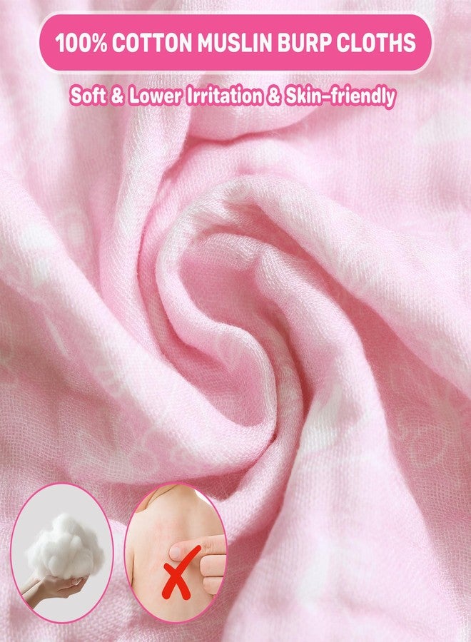 Viviland Baby Muslin Burp Cloths, Super Absorbent Washcloths for Baby Girl and Boy, 10 x 20 inches 6-Layer Baby Bath Towels, Pink Flowers & Hearts 4 Pack - Image 5