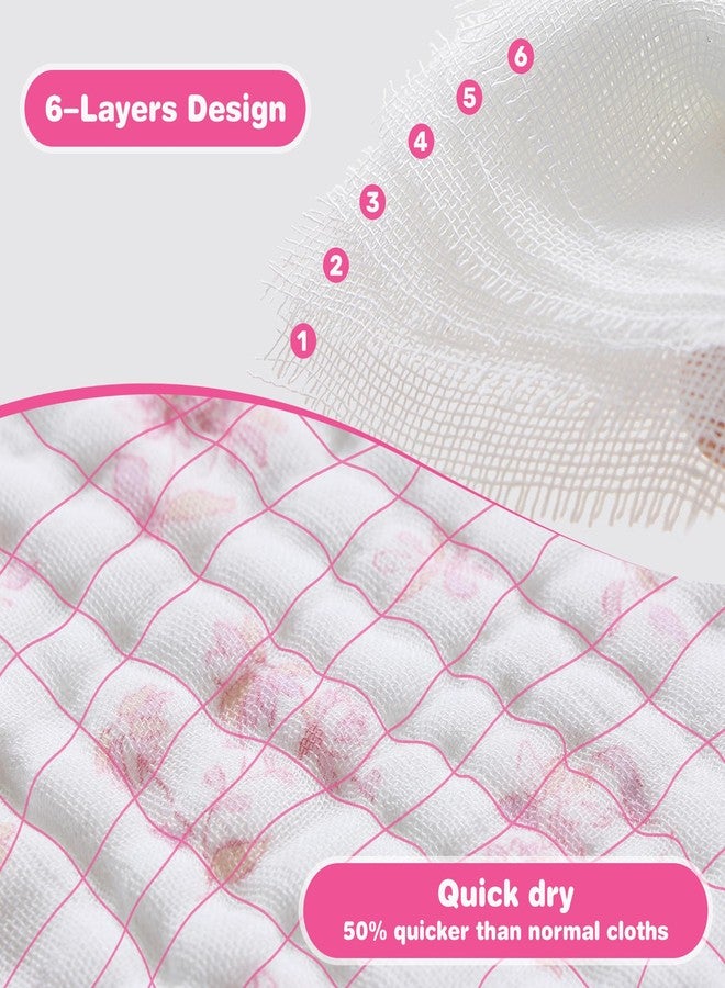 Viviland Baby Muslin Burp Cloths, Super Absorbent Washcloths for Baby Girl and Boy, 10 x 20 inches 6-Layer Baby Bath Towels, Pink Flowers & Hearts 4 Pack - Image 3