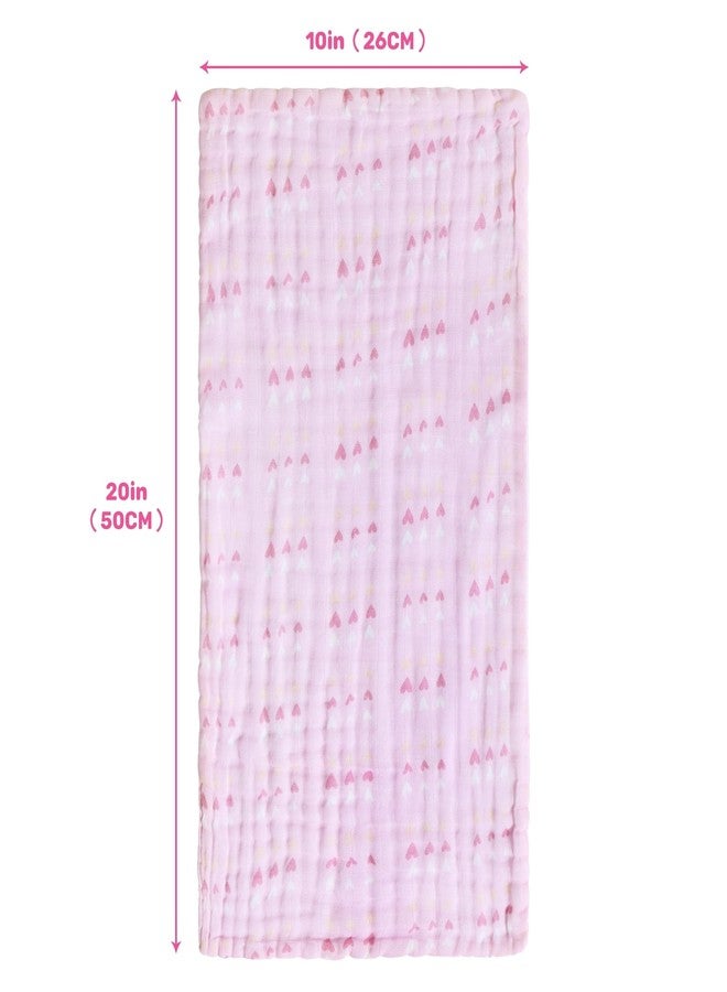 Viviland Baby Muslin Burp Cloths, Super Absorbent Washcloths for Baby Girl and Boy, 10 x 20 inches 6-Layer Baby Bath Towels, Pink Flowers & Hearts 4 Pack - Image 2