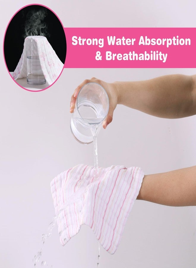 Viviland Baby Muslin Burp Cloths, Super Absorbent Washcloths for Baby Girl and Boy, 10 x 20 inches 6-Layer Baby Bath Towels, Pink Flowers & Hearts 4 Pack - Image 4