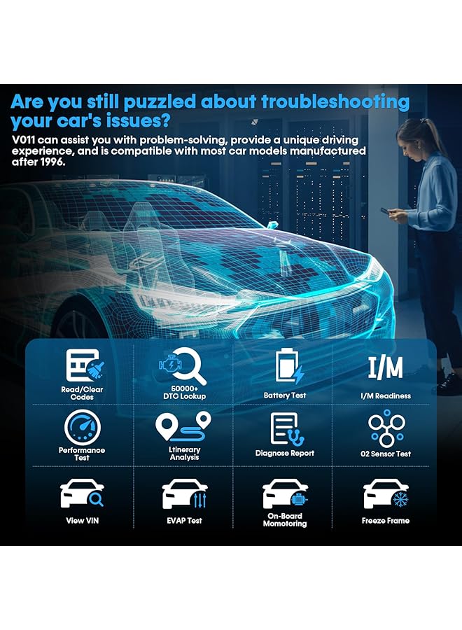 KASTWAVE Bluetooth 5.4 Obd2 Scanner, Wireless Compatible With Third-Party Apps, 1S Auto Connect To Phone, Car & Motorcycle Universal Code Reader Check Engine Fault Obdii Adapter Scan Tool For Ios/Android - Image 3